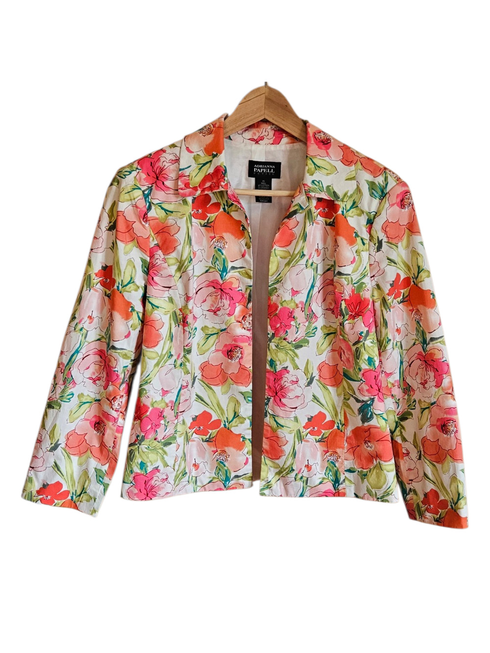 Adrianna Papell Petite PS Small Cotton Stretch Watercolor Floral Blazer Jacket